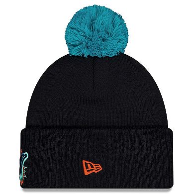 Men's New Era Pitch Blue Miami Dolphins 2025 Rivalries Collection Sideline Cuffed Knit Hat with Pom