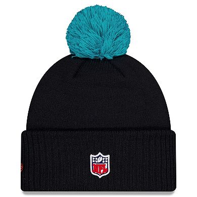 Men's New Era Pitch Blue Miami Dolphins 2025 Rivalries Collection Sideline Cuffed Knit Hat with Pom