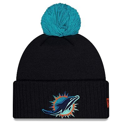 Men's New Era Pitch Blue Miami Dolphins 2025 Rivalries Collection Sideline Cuffed Knit Hat with Pom