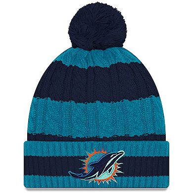 Women's New Era Aqua Miami Dolphins 2025 Rivalries Collection Braided Cuffed Knit Hat with Pom