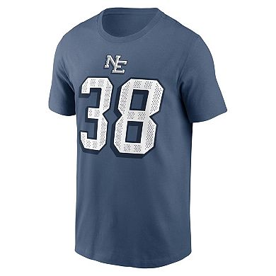 Men's Nike Rhamondre Stevenson Storm Blue New England Patriots 2025 Rivalries Collection Player Name & Number T-Shirt