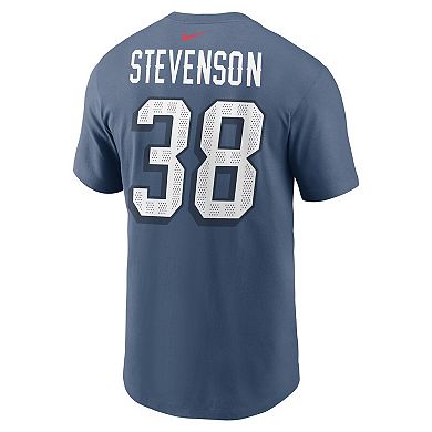 Men's Nike Rhamondre Stevenson Storm Blue New England Patriots 2025 Rivalries Collection Player Name & Number T-Shirt