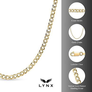 LYNX Men's 14k Gold-Plated 4.9 mm Flat Curb Chain Necklace