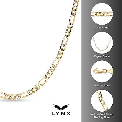 LYNX 14k Gold Over Silver 4 mm Flat Figaro Chain Necklace