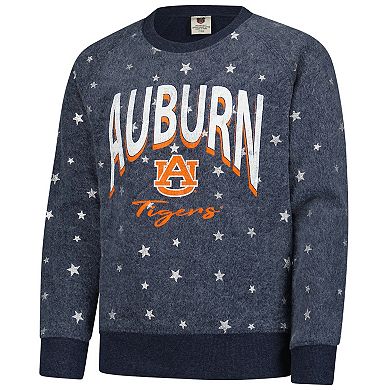 Girls Youth Wes & Willy Navy Auburn Tigers Shimmer Star Reverse Sweatshirt