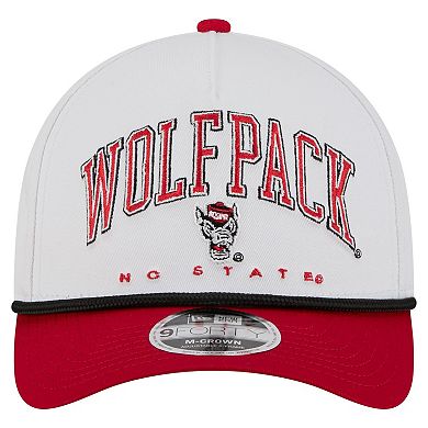 Men's New Era White/Red NC State Wolfpack Arch Two-Tone Rope 9FORTY A-Frame M-Crown Adjustable Hat