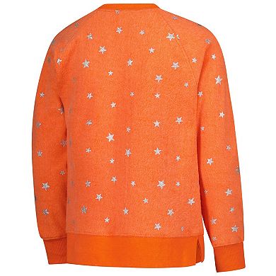 Girls Youth Wes & Willy Orange Clemson Tigers Shimmer Star Reverse Sweatshirt