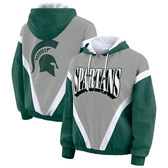 Women's WEAR by Erin Andrews Green/Gray Michigan State Spartans Colorblock Full-Zip Windbreaker Jacket