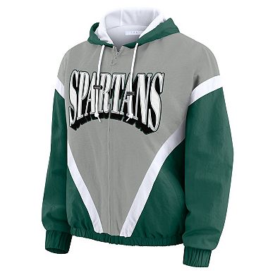 Women's WEAR by Erin Andrews Green/Gray Michigan State Spartans Colorblock Full-Zip Hoodie Windbreaker Jacket