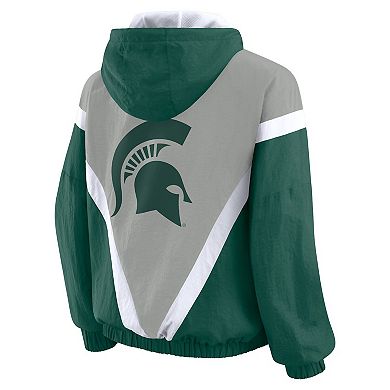 Women's WEAR by Erin Andrews Green/Gray Michigan State Spartans Colorblock Full-Zip Hoodie Windbreaker Jacket