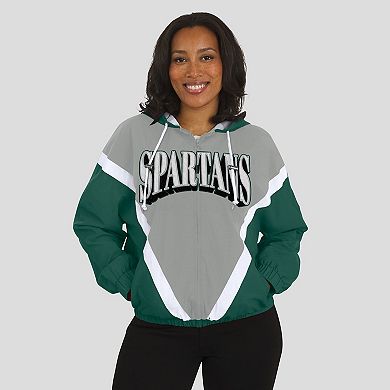Women's WEAR by Erin Andrews Green/Gray Michigan State Spartans Colorblock Full-Zip Hoodie Windbreaker Jacket