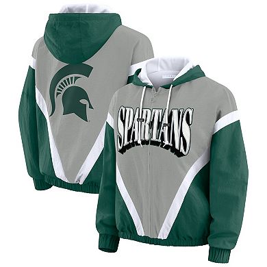 Women's WEAR by Erin Andrews Green/Gray Michigan State Spartans Colorblock Full-Zip Hoodie Windbreaker Jacket