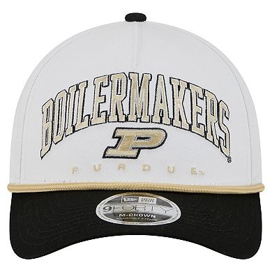 Men's New Era White/Black Purdue Boilermakers Arch Two-Tone Rope 9FORTY A-Frame M-Crown Adjustable Hat