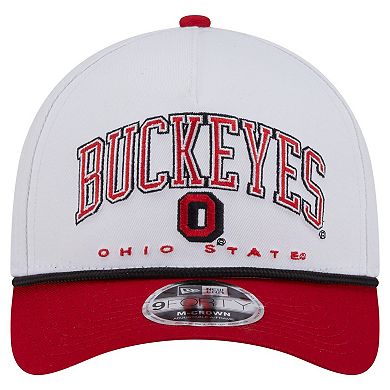 Men's New Era White/Scarlet Ohio State Buckeyes Arch Two-Tone Rope 9FORTY A-Frame M-Crown Adjustable Hat