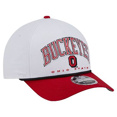 Men's New Era White/Scarlet Ohio State Buckeyes Arch Two-Tone Rope 9FORTY A-Frame M-Crown Adjustable Hat