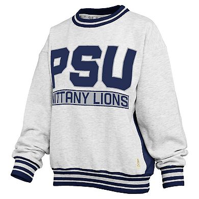 Women's Pressbox Heather Gray/Navy Penn State Nittany Lions Endzone Crewneck Sweatshirt