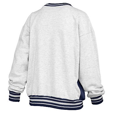 Women's Pressbox Heather Gray/Navy Penn State Nittany Lions Endzone Crewneck Sweatshirt