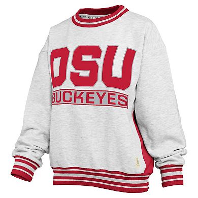 Women's Pressbox Heather Gray/Scarlet Ohio State Buckeyes Endzone Crewneck Sweatshirt