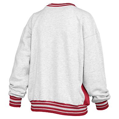 Women's Pressbox Heather Gray/Scarlet Ohio State Buckeyes Endzone Crewneck Sweatshirt