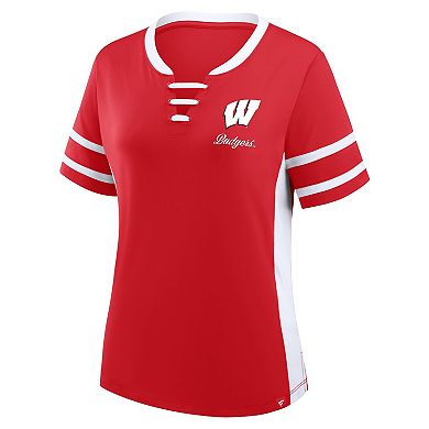 Women's Fanatics Red/White Wisconsin Badgers Be Fearless Athena Lace-Up T-Shirt