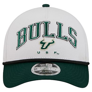 Men's New Era White/Green South Florida Bulls Arch Two-Tone Rope 9FORTY A-Frame M-Crown Adjustable Hat