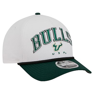 Men's New Era White/Green South Florida Bulls Arch Two-Tone Rope 9FORTY A-Frame M-Crown Adjustable Hat