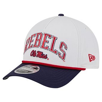 Men's New Era White/Navy Ole Miss Rebels Arch Two-Tone Rope 9FORTY A-Frame M-Crown Adjustable Hat