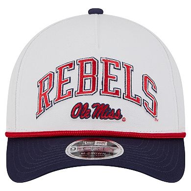 Men's New Era White/Navy Ole Miss Rebels Arch Two-Tone Rope 9FORTY A-Frame M-Crown Adjustable Hat