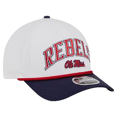 Men's New Era White/Navy Ole Miss Rebels Arch Two-Tone Rope 9FORTY A-Frame M-Crown Adjustable Hat