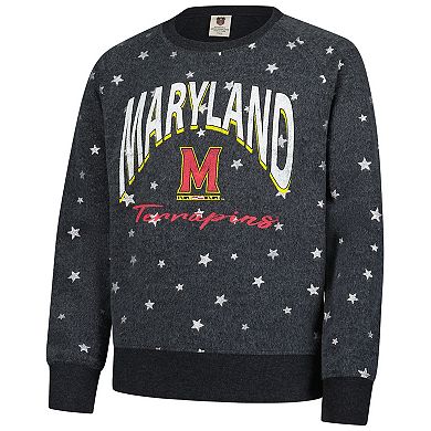 Girls Youth Wes & Willy Black Maryland Terrapins Shimmer Star Reverse Sweatshirt