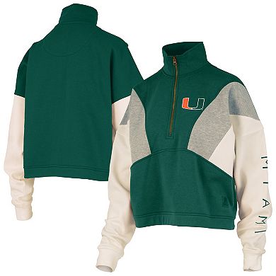 Women's Pressbox Green Miami Hurricanes Ferrara Color Block Quarter-Zip Sweatshirt