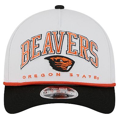 Men's New Era White/Black Oregon State Beavers Arch Two-Tone Rope 9FORTY A-Frame M-Crown Adjustable Hat