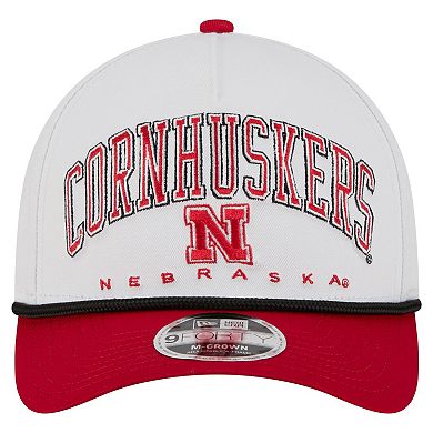 Men's New Era White/Scarlet Nebraska Huskers Arch Two-Tone Rope 9FORTY A-Frame M-Crown Adjustable Hat