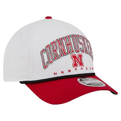 Men's New Era White/Scarlet Nebraska Huskers Arch Two-Tone Rope 9FORTY A-Frame M-Crown Adjustable Hat