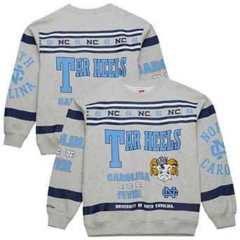 Men's Mitchell & Ness Heather Gray North Carolina Tar Heels All Over Print Sweatshirt