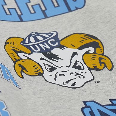 Men's Mitchell & Ness Heather Gray North Carolina Tar Heels All Over Print Sweatshirt
