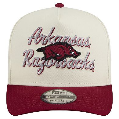 Men's New Era Cream/Cardinal Arkansas Razorbacks Vintage Chainstitch 9FIFTY A-Frame Snapback Hat