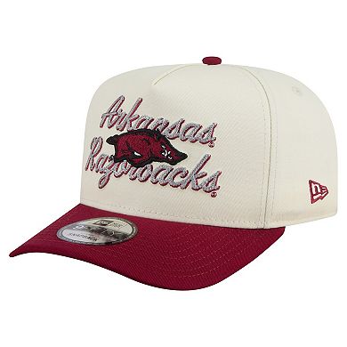 Men's New Era Cream/Cardinal Arkansas Razorbacks Vintage Chainstitch 9FIFTY A-Frame Snapback Hat