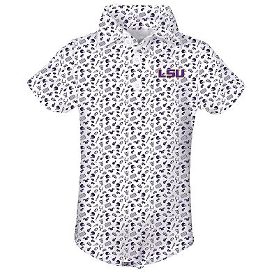 Infant Garb Purple/ LSU Tigers Tom Allover Print Performance Polo Bodysuit
