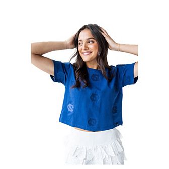 Women's Gameday Social Navy North Carolina Tar Heels Allover Print Heavyweight Cropped T-Shirt