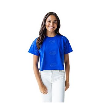 Women's Gameday Social Royal Florida Gators Allover Print Heavyweight Cropped T-Shirt
