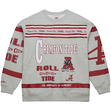 Men's Mitchell & Ness Heather Gray Alabama Crimson Tide All Over Print Sweatshirt