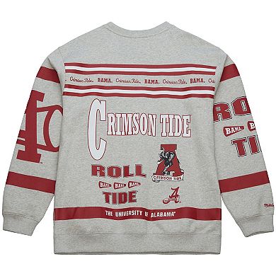 Men's Mitchell & Ness Heather Gray Alabama Crimson Tide All Over Print Sweatshirt