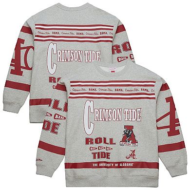 Men's Mitchell & Ness Heather Gray Alabama Crimson Tide All Over Print Sweatshirt