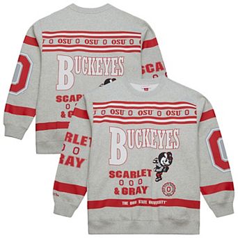 Men's Mitchell & Ness Heather Gray Ohio State Buckeyes All Over Print Sweatshirt