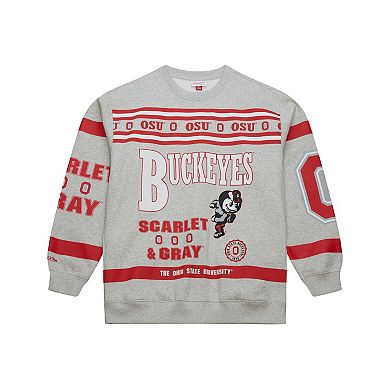 Men's Mitchell & Ness Heather Gray Ohio State Buckeyes All Over Print Sweatshirt