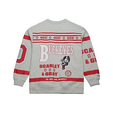 Men's Mitchell & Ness Heather Gray Ohio State Buckeyes All Over Print Sweatshirt