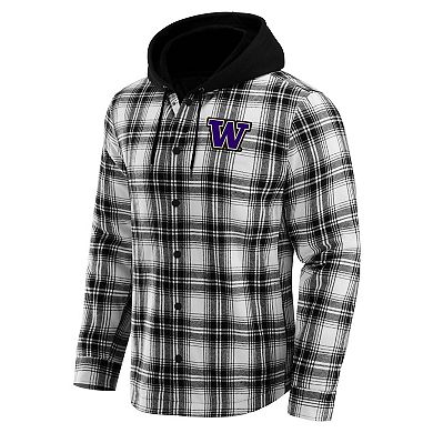Men's Darius Rucker Collection by Fanatics Black Washington Huskies Plaid Flannel Quilted Full-Snap Hooded Shacket