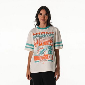 Women's The Wild Collective Cream Miami Dolphins Vintage Drop Shoulder Oversized Boyfriend T-Shirt