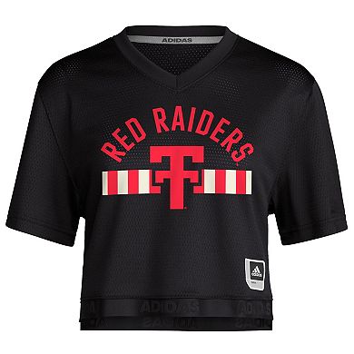 Women's adidas Black Texas Tech Red Raiders Throwback Cropped T-Shirt